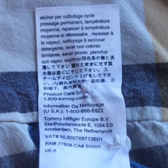 Tommy Hilfiger Denim - Slim Fit, Blue, Yellow and White Shirt Men's US M - Picture 9 of 12